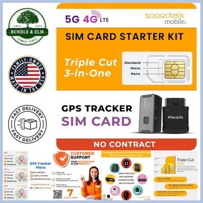 3-in-1 GPS Tracker SIM Card Kit: Standard, Micro, Nano - No Contract Needed