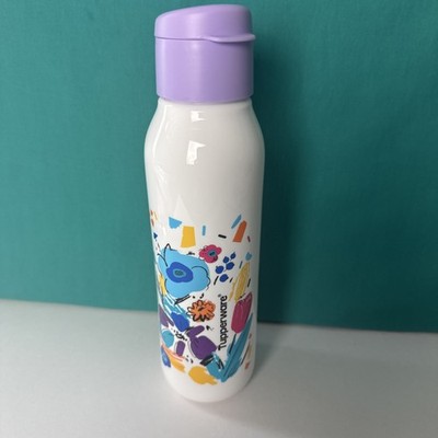 Tupperware Spring Flowers Medium Eco Water Bottle 750ml /25oz Purple Flip Top