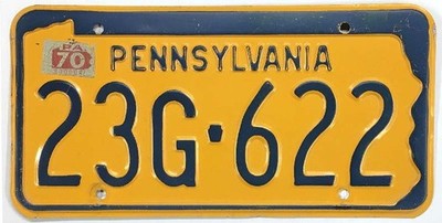 Vintage Pennsylvania State Map Border 1970 License Plate 23G 622 DMV Clear