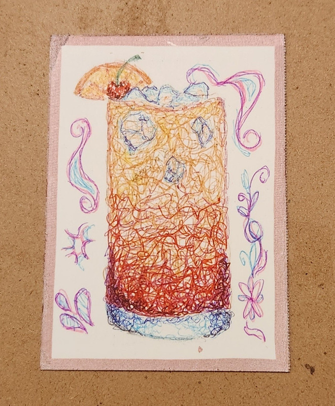 ACEO Original Drawing Of Cocktail  Paradise Sunrise By: Parikae