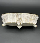 Royal Haeger 22k Gold Tweed Footed Planter Bowl Leaf Accents MCM Art Pottery USA