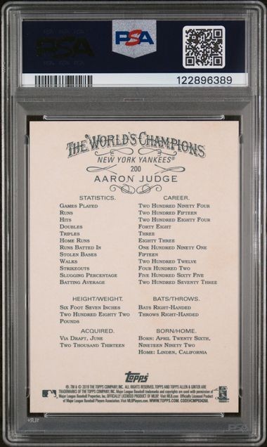Aaron Judge 2025 Topps Allen & Ginter #200 PSA 10 Yankees view 2