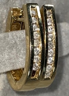 14K Solid Gold Diamond Huggie Hoop Earrings 4.4g – Channel Set – NO RESERVE