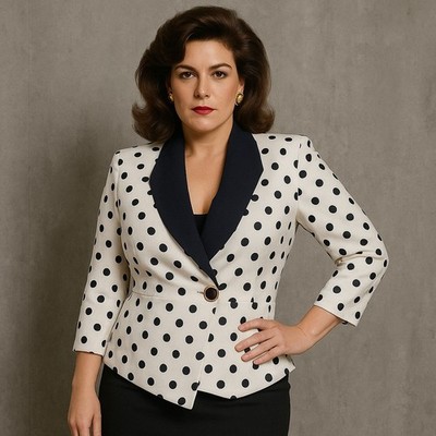 Vintage 80s 90s Kasper 14 White Navy Polka Dot Peplum Power Blazer 