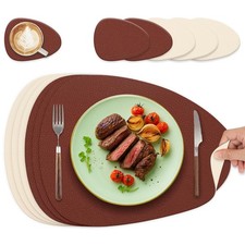 Tischsets Abwaschbar 6er Set Lederoptik Platzdeckchen Bordeauxrot Cremewei&szlig;