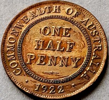 1922 Australia 🇦🇺 1/2 Half Penny World Foreign Coin KM 22 Nice Details!