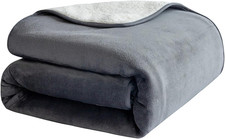 Reversible Waterproof Dog Blanket, 80"x90", Flannel  Sherpa, Grey