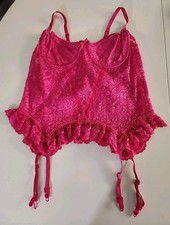 Vtg Frederick  s of Hollywood Pink Antron Corset Bustier Garter 36 USA 80 90s Mod