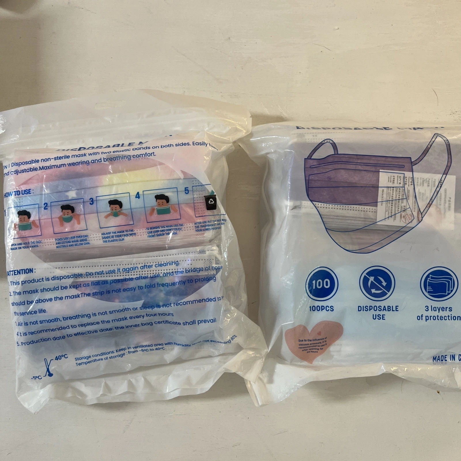 200 MULTICOLOR Disposable Face Masks 3-Layer Protective Covers Safety
