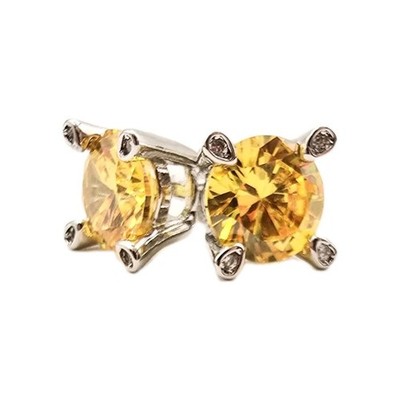 14k White Gold Plated Citrine Studs
