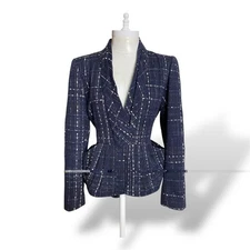 Nanette Lepore Blazer Womens 8 Black Tweed Peplum Jacket