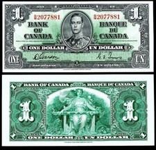 1937 Canada $1 Dollar Bill Gordon-Towers Crispy Bright Clean Rare High Grade #23