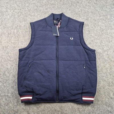 Fred Perry Weste Herren Large Blau Steppjacke Bodywarmer Karo Gefüttert Mod
