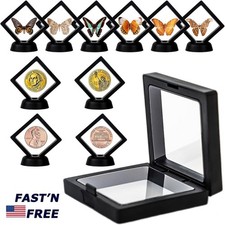 10Pcs 3D Floating Coin Display Frame Stand Holder Case Box For Jewelry Challenge