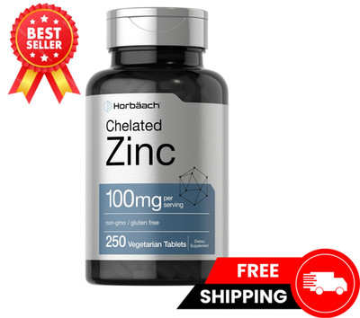 Chelated Zinc Supplement 100mg | 250 Tablets | High Potency | by Horbaach
