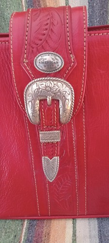 AMERICAN WEST HAND TOOLED LEATHER Ladies HANDBAG Western Cowboy Red Beautiful - Bild 3 von 15