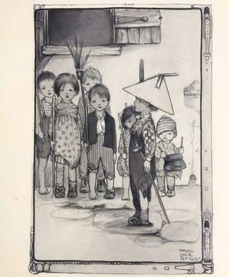 Mabel Lucie Attwell, original SIGNIERTE Zeichnung für ''Der kleine Zinnsoldat'' 1909