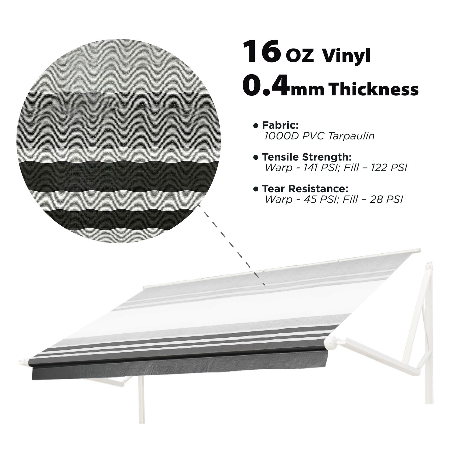 ALEKO Retractable RV Awning 12X8 ft Patio Camping Waterproof Vinyl Canopy Black