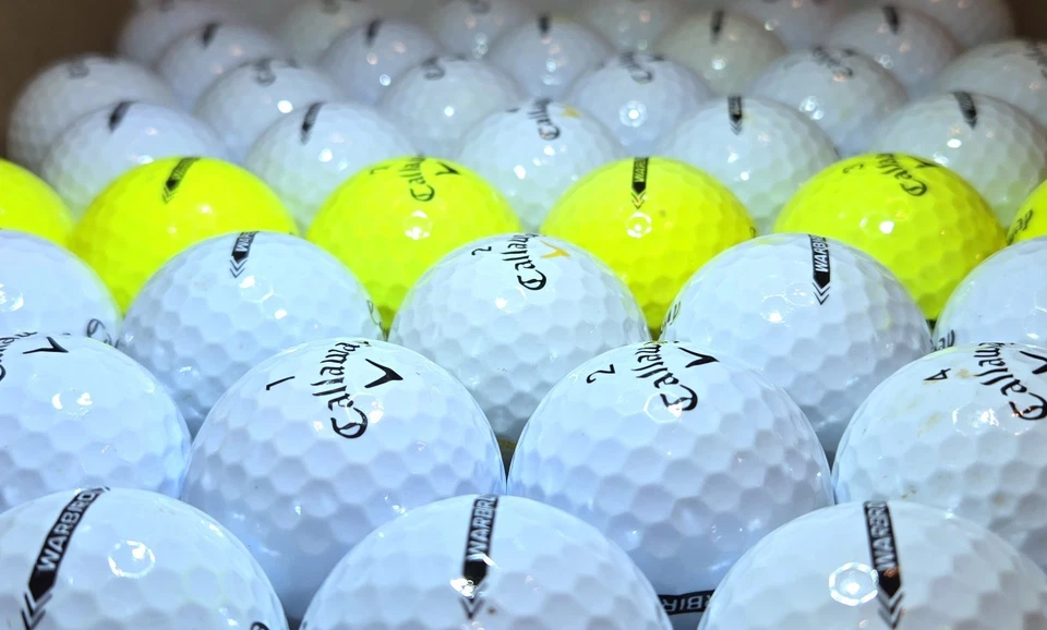 50 pelotas de golf Callaway Warbird 5A como nuevas blancas y amarillas distancia vuelo largo Foto 4 de 4