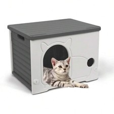 NEW Plastic Outdoor Cat House Waterproof Shelter Gray FREE SHIPPING