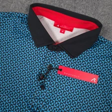 NWT Redvanly Blake Polo Shirt Mens Medium Blue/Black Geometric Tuxedo Golf