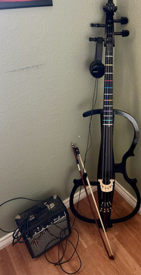 Electric Cello 4/4 4-String Black w/ Fret Markers, Bow & Gig Bag