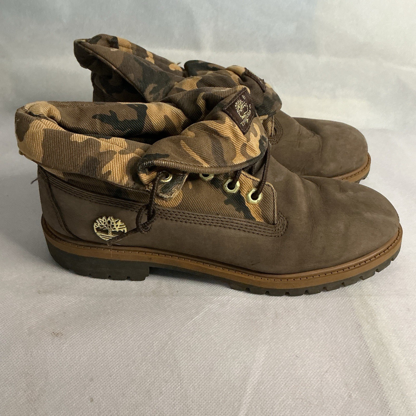 Mens Timberland Boots Canvas Leather Brown Army Print Size 6.5 image 3