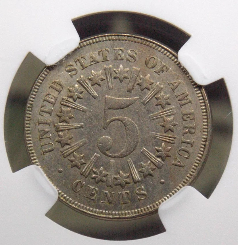 1866 U.S. Shield Nickel ***RAYS*** 5c NGC AU58 #009 About Uncirculated ECC&C Inc - Image 2 of 4