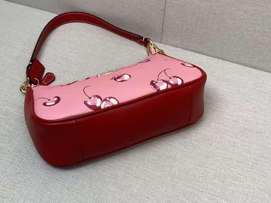 COACH CB290 2way Shoulder Bag Hand Bag Canvas Leather Cherry Print  