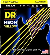DR NYE-9/46 Neon YELLOW Electric Guitar Strings; gauges 9-46 lite-n-heavy