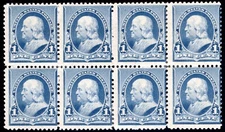 US Sc# 219 1¢ FRANKLIN BLOCK OF 8-1890-93 Regular Issues MH [F69]