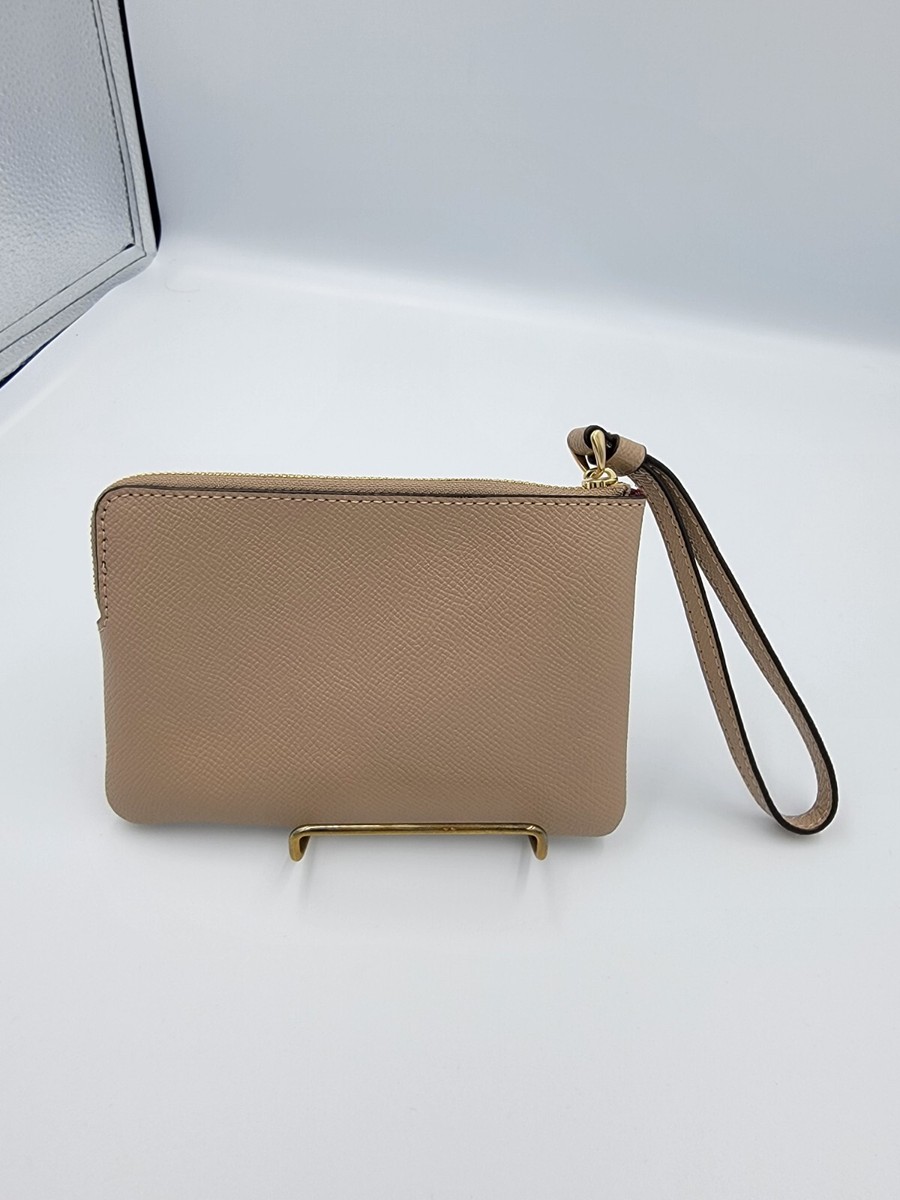 Coach Corner Zip Wristlet Leather Taupe NWT 58032 New Great Gift