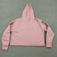 Under Armour Hoodie Womens Large Pink Long Sleeve Casual Hooded Swoosh Cropped