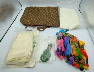 Cross Sticth Lot  Kits Booklets Cloth Patterns String Bag Needles 