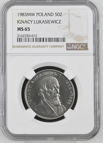 1983 MW POLAND 50 Zlotych - Ignacy Lukasiewicz - NGC MS 65