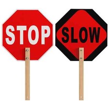 Reflective Double-Sided "Stop"  "Slow" Sign for Traffic Control - Aluminum with
