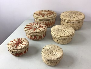 Vintage Wicker Woven Nesting Storage Baskets Lot As Shown