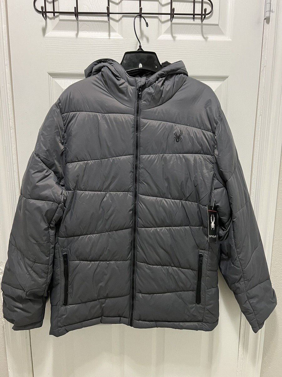 Spyder Mens Size LargePolar Gray Puffy Winter jacket With Hood