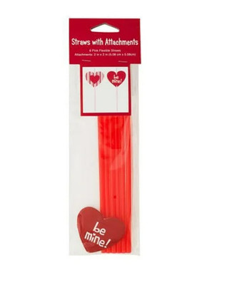 10 Pack Valentines Day Straws With Heart Attachments 6 Pink Flexible Straws