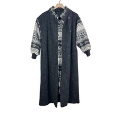 Hilda Ltd 100% Icelandic Wool Trench Coat W/ Scarf Gray Fair Isle Women’s Size S