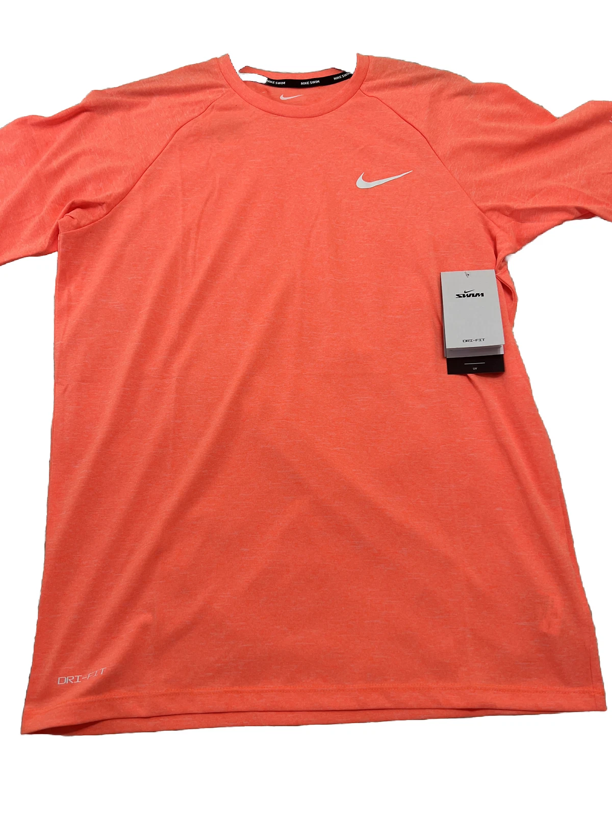 NIKE Essential Hydroguard Swim T-Shirt sz S Bright Orange White UPF 40+ $40