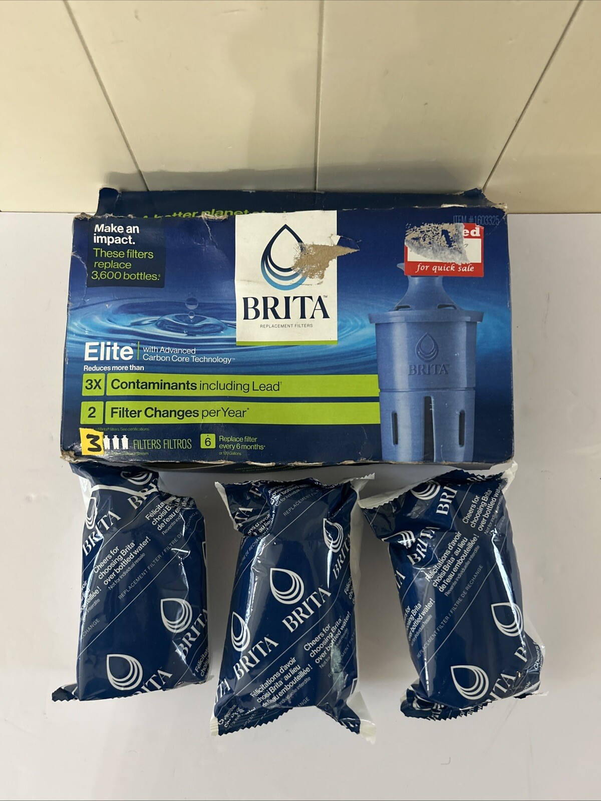 Brita Elite 3-Pack Replacement Water Filters #1603325 New Open Box
