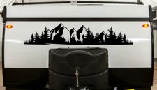 Mountains and Forest Vinyl Decal V5 | Camping Hiking RV Graphics Die Cut Sticker