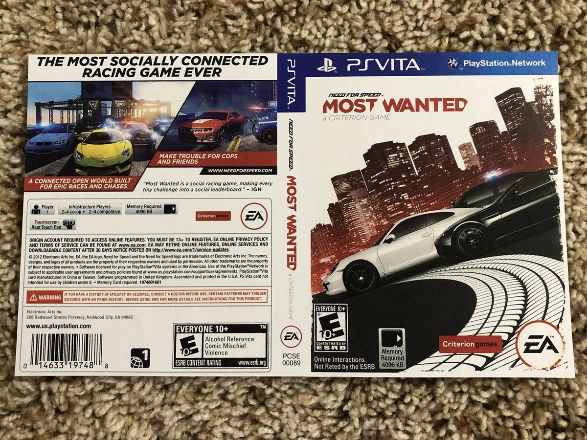 Need for Speed Most Wanted Replacement Cover and Case Only Ps Vita No Game