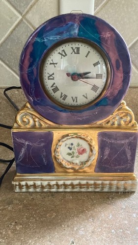 Porzellan Elektrische Kaminuhr VINTAGE American Beauti-Lamp 22K Goldrand