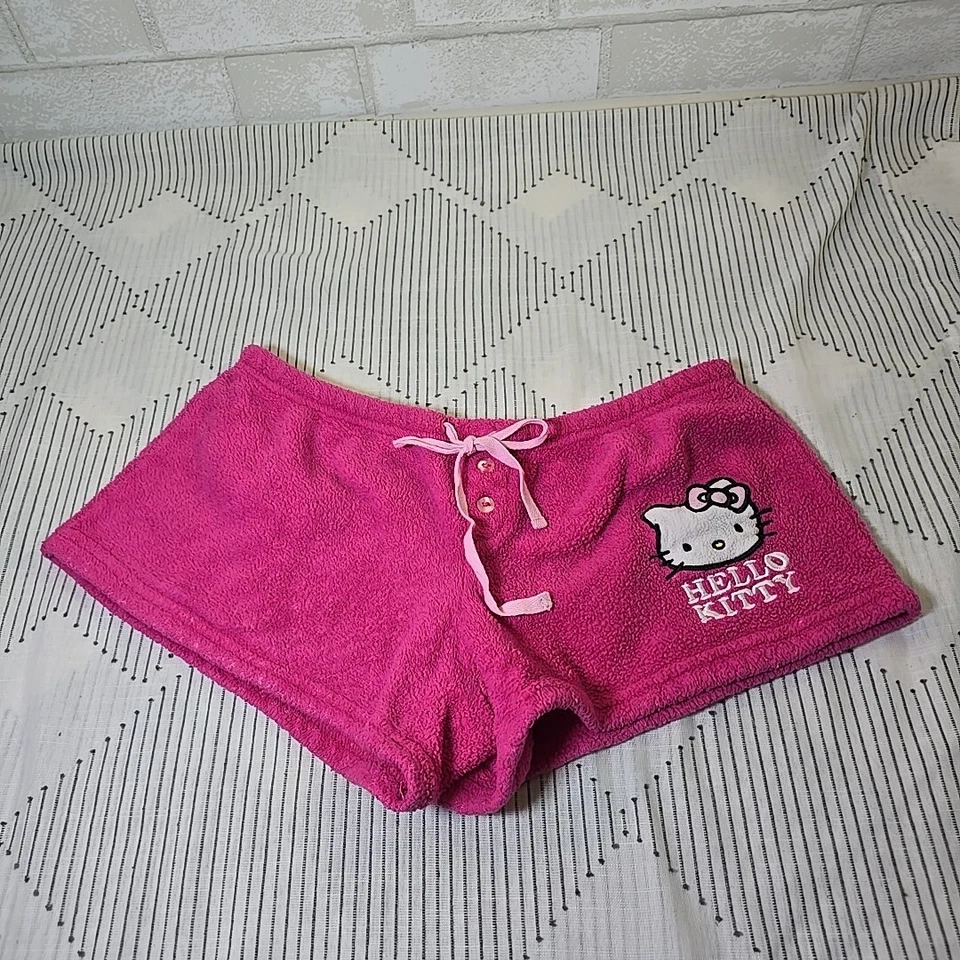 RARO Hello Kitty Sanrio Rosa Vellón Difuso Dormir Pantalones Cortos Grandes 2011 Foto 2 de 4