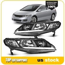 2pcs Pair Headlight Assembly For 2006-2011 Honda Civic 1.3l 1.8l Black Wled Drl