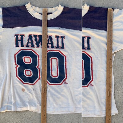 Vintage Hawaii 80 Football Jersey T Shirt Distressed Thrashed Worn