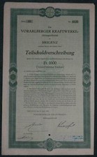Vorarlberger Kraftwerke-Aktiengesellschaft Serie 42 5% Anleihe 1000 CHF 1930