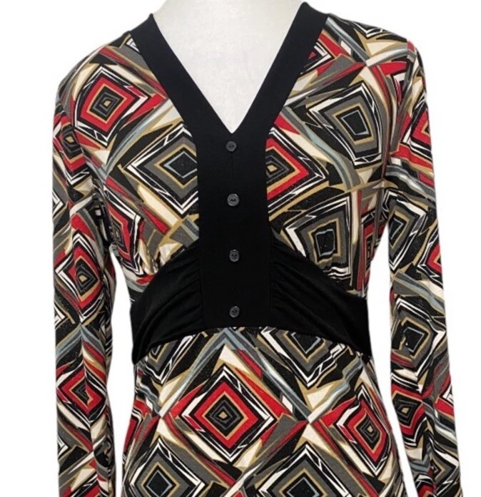 New Directions Women’s Long Sleeve Geometric Art to Wear Abstract Dress Size S - Image 2 of 4